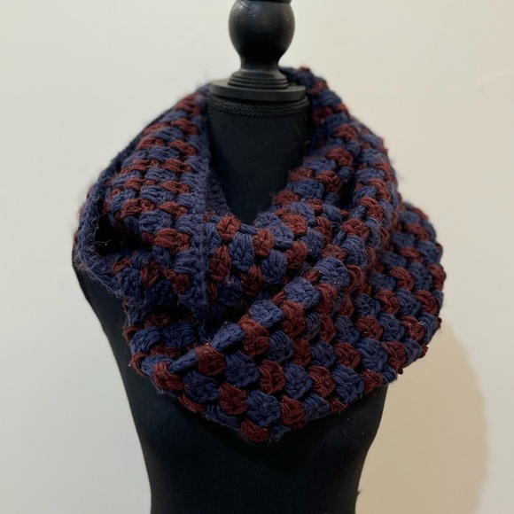 Anthropologie Accessories - Floreat for Anthropologie Blue & Burgundy 
Crochet Infinity Scarf.